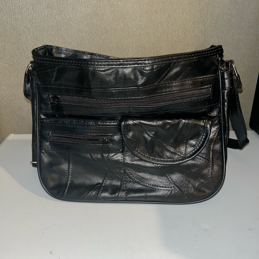 Vintage Black Leather Crossbody Bag